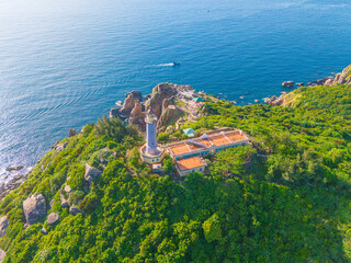 Aerial of Dai Lanh Lighthouse, Phu Yen province. This place is considered the first place to receive sunshine on the mainland of Vietnam.