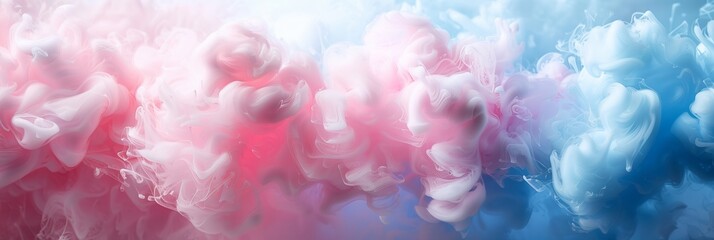 abstract background with pastel pink and blue fluffy cotton candy, white space in the center of the composition