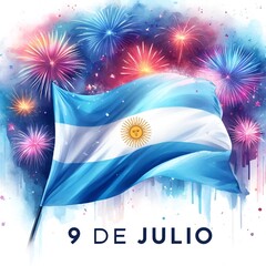 Wall Mural - Watercolor poster illustration for 9 july,Argentina Independence Day.