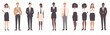 © SKIMP Art - Business team of diverse businesspeople standing in a row flat cartoon character designs Generative AI