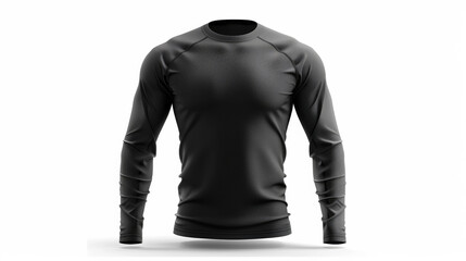 A black lycra shirt, long sleeves, mockup, white background 