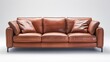 © imagemir - A brown leather sofa with three seats and black legs is shown in a studio setting