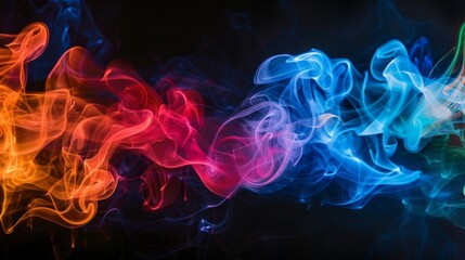 Poster - Abstract pattern of colorful cigarette smoke captured against a black background, resembling art in motion