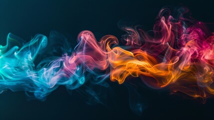 Poster - Abstract pattern of colorful cigarette smoke captured against a black background, resembling art in motion