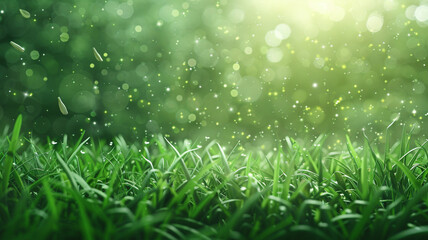 Wall Mural - Spring or summer abstract nature background with green grass meadow.