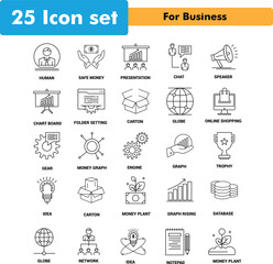 Wall Mural - business line icon, 25 business outline icon set