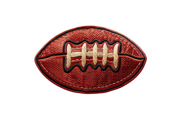 close-up of an intricately embroidered patch in the shape of an american football, highlighting fine
