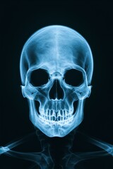 Wall Mural - A skull is shown in a blue x-ray image, AI