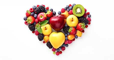 Poster - A heart made of fruit including apples, strawberries, and kiwis