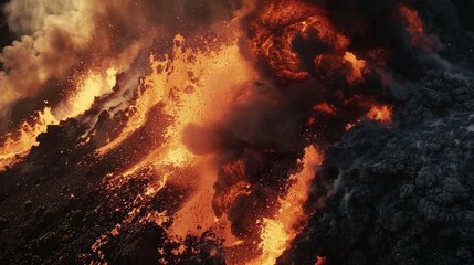 Wall Mural - a slowmotion video showing the intense heat and force of a pyroclastic flow scorching everything in 