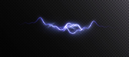 Poster - Abstract vector blue lightning on a black background. Blitz Lightning Thunder Light Sparks Storm Flash Thunderstorm. Strength Energy charge Thunder. Vector