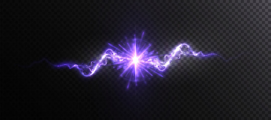 Fototapete - Realistic bright electric lightning discharge with glowing explosion effect with sparks and glare.