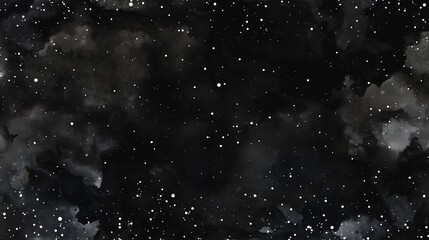 Wall Mural - A black watercolor background with an overlay of fine, white speckles, suggesting a distant starfield or snow in the night.