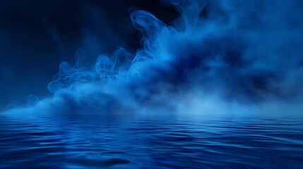 Wall Mural - A captivating background with deep blue smoke dissolving into water, giving the impression of the sea merging with the sky at twilight.