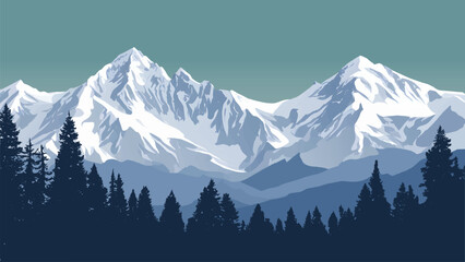 Colorado Rocky Mountains Valley  Landscape Vector Illustration
