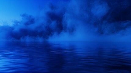 Wall Mural - A captivating background with deep blue smoke dissolving into water, giving the impression of the sea merging with the sky at twilight.