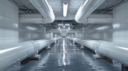 Wall Mural - A dark, narrow tunnel with water dripping from the ceiling