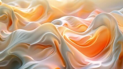 Wall Mural - A close-up shot of white and orange fabric draped in soft light, creating a flowing and ethereal effect.