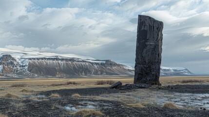 Wall Mural - an imposing monolith looming over a quiet desolate landscape a relic of a bygone era.