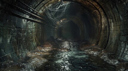 Wall Mural - A dark tunnel with a spider web on the ceiling