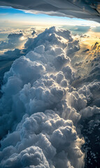 Wall Mural - A breathtaking aerial view of a dense, fluffy cloudscape with varying shades of blue. Generate AI