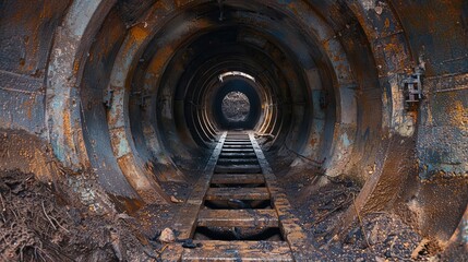 Wall Mural - A tunnel with a ladder leading down it