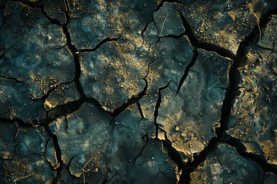 cracked earth background with blue and gold paint