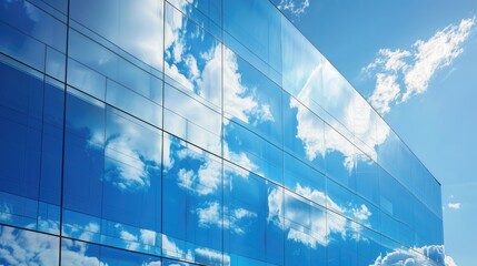 Wall Mural - reflection of the sky and clouds on mirrored windows of a contemporary building