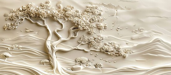 Wall Mural - Beautiful Chinese landscape 3d relief wallpaper. Mural wallpaper. Wall art. AI generated illustration.