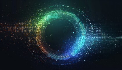 Wall Mural - abstract digital circle with rainbow colors on black background