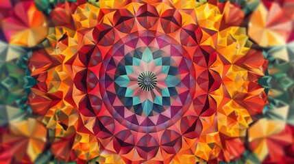 Wall Mural - Colorful geometric pattern forming a beautiful mandala with 3d effect