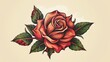 © Stock Spectrum - Vibrant vintage tattoo design featuring an isolated rose with thick outlines and flat colors.