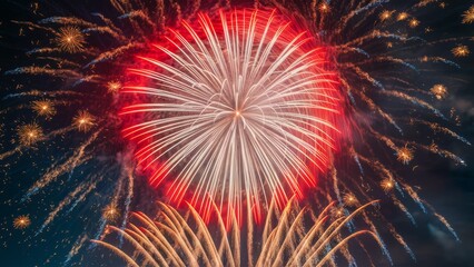 Canvas Print - A large firework exploding in the sky with a red and white center, AI