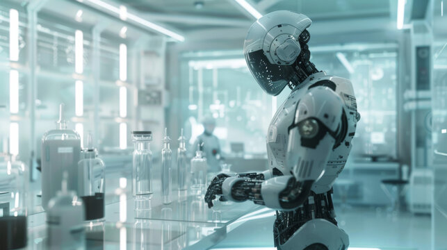 Futuristic robot in a high-tech laboratory, digital sci-fi concept art