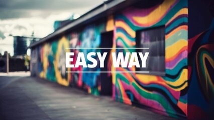 Sticker - A colorful building with a sign that says easy way, AI