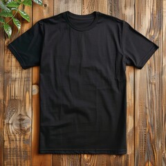 Sticker - Black T-Shirt Laid Flat on Wooden Surface