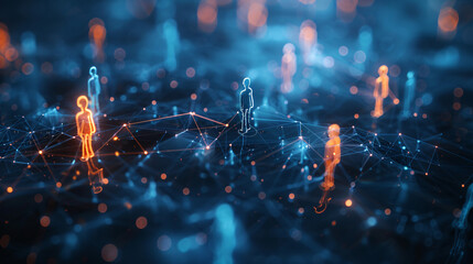 Leinwandbilder - Abstract digital image of glowing human figures interconnected by lines