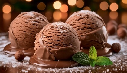 Wall Mural - Gourmet Delight: Close-Up of Chocolate Ice Cream Balls