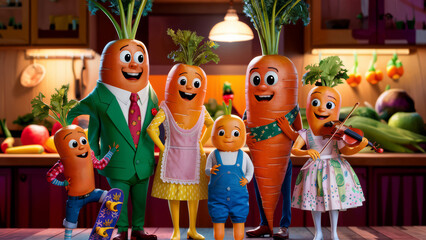 Canvas Print - A group of carrots are standing next to each other in a kitchen, AI