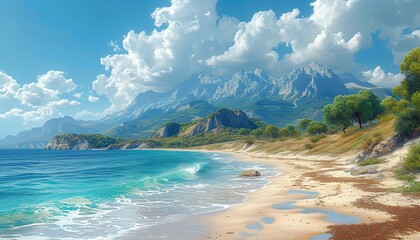 Wall Mural - Beautiful landscape of the sea and cumulus clouds , sea flight day