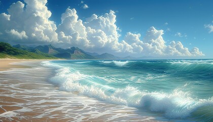 Wall Mural - Beautiful landscape of the sea and cumulus clouds , sea flight day