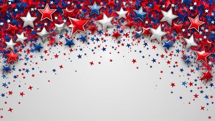 Fourth of July background, n array of red, white, and blue stars against a clean white background