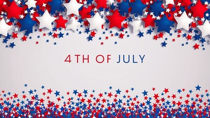 Fourth of July background, n array of red, white, and blue stars against a clean white background