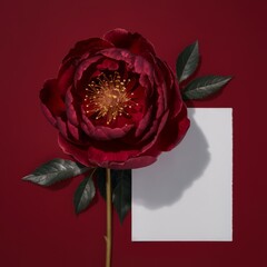 Sticker - A red flower with a white piece of paper on it, AI