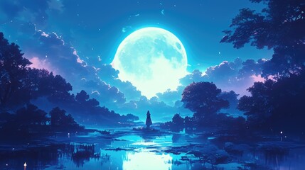 Wall Mural - A captivating image of the full moon shining brightly against a dark mysterious backdrop