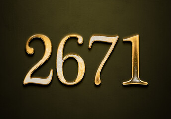 Old gold effect of 2671 number with 3D glossy style Mockup.