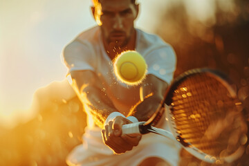 Wall Mural - Male tennis player playing tennis on the court.