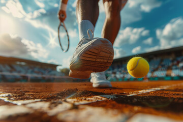 Wall Mural - Male tennis player playing tennis on the court.