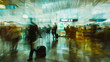© Cadengo - In the backdrop, a modern airport buzzes with activity, depicted through a blurred background that captures abstract motion