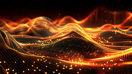 Wall Mural - Dynamic tech background with abstract digital waves and particles